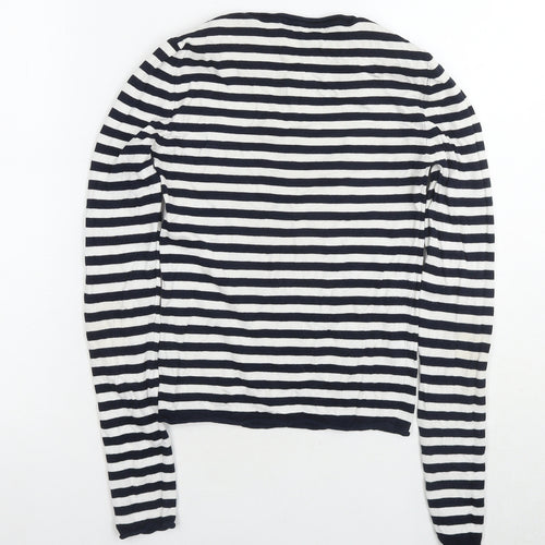 Zara Womens Blue Round Neck Striped Polyester Pullover Jumper Size S