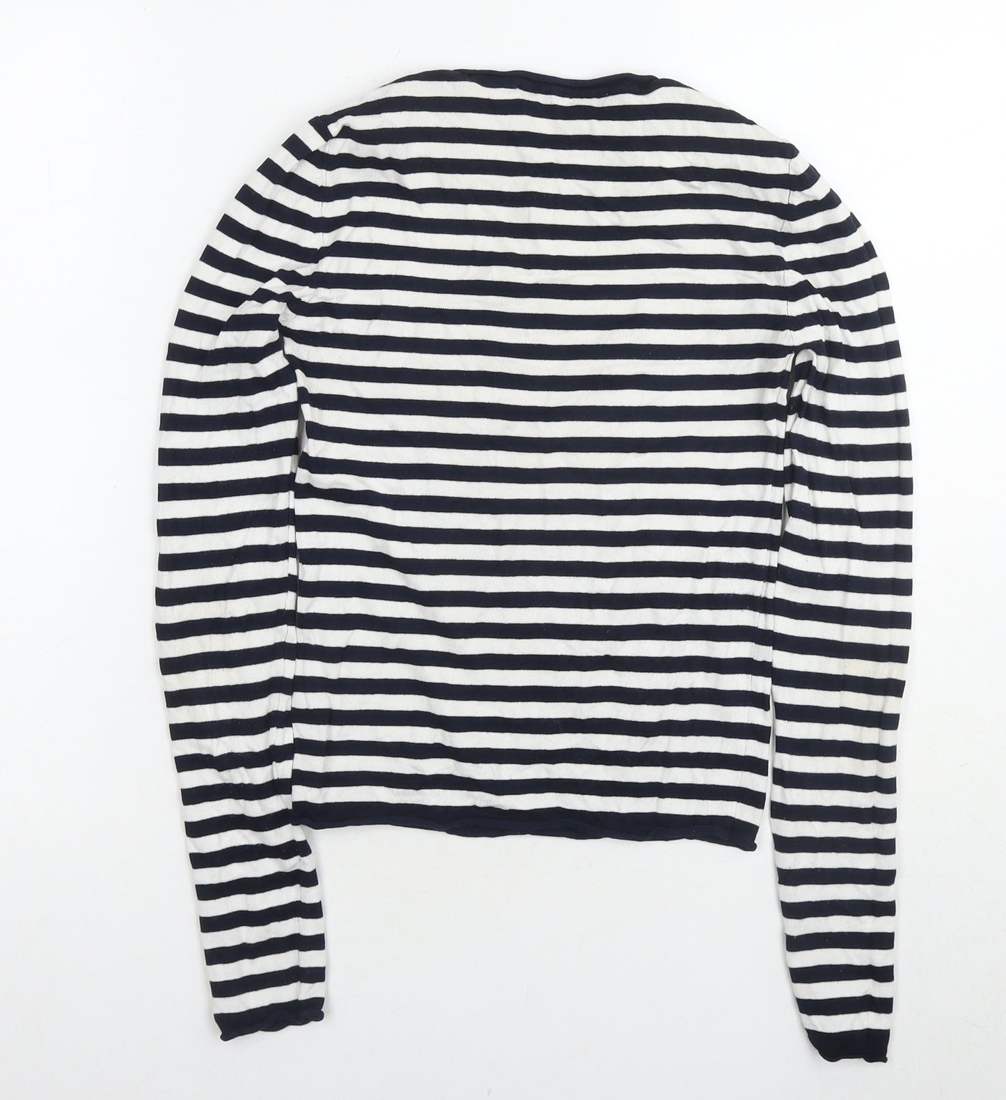 Zara Womens Blue Round Neck Striped Polyester Pullover Jumper Size S
