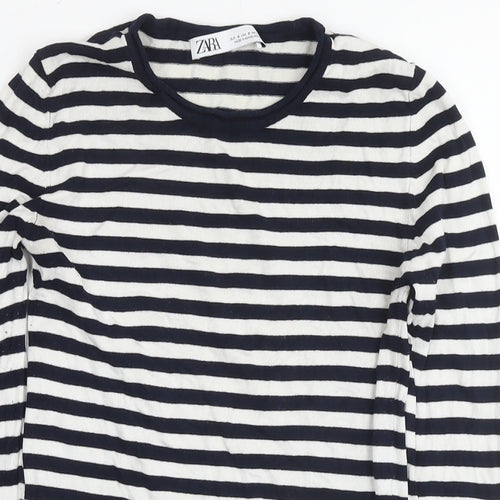 Zara Womens Blue Round Neck Striped Polyester Pullover Jumper Size S