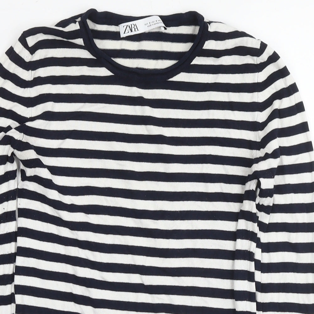 Zara Womens Blue Round Neck Striped Polyester Pullover Jumper Size S