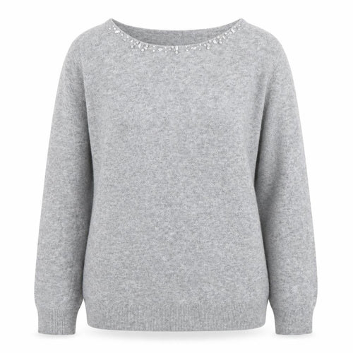 Bonmarché Womens Grey Round Neck Polyester Pullover Jumper Size L - Jeweled Detail