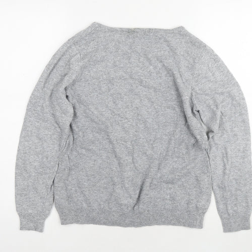 Bonmarché Womens Grey Round Neck Polyester Pullover Jumper Size L - Jeweled Detail