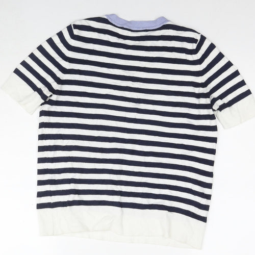 Marks and Spencer Womens Blue Striped Viscose Basic T-Shirt Size 12 Round Neck