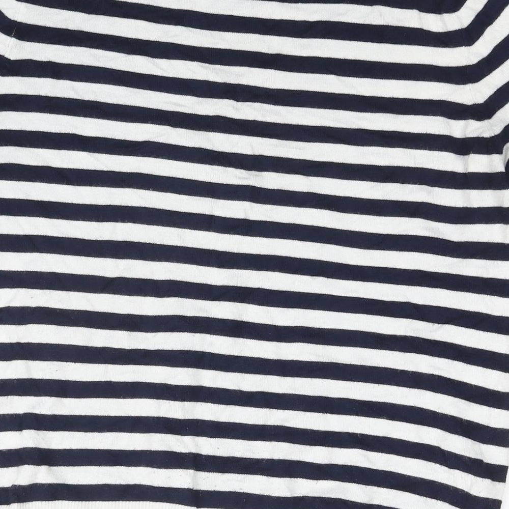 Marks and Spencer Womens Blue Striped Viscose Basic T-Shirt Size 12 Round Neck