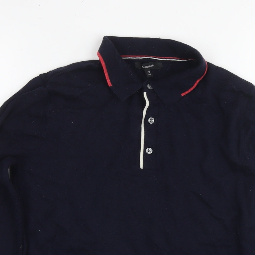 Autograph Boys Blue Collared Wool Pullover Jumper Size 11-12 Years Pullover