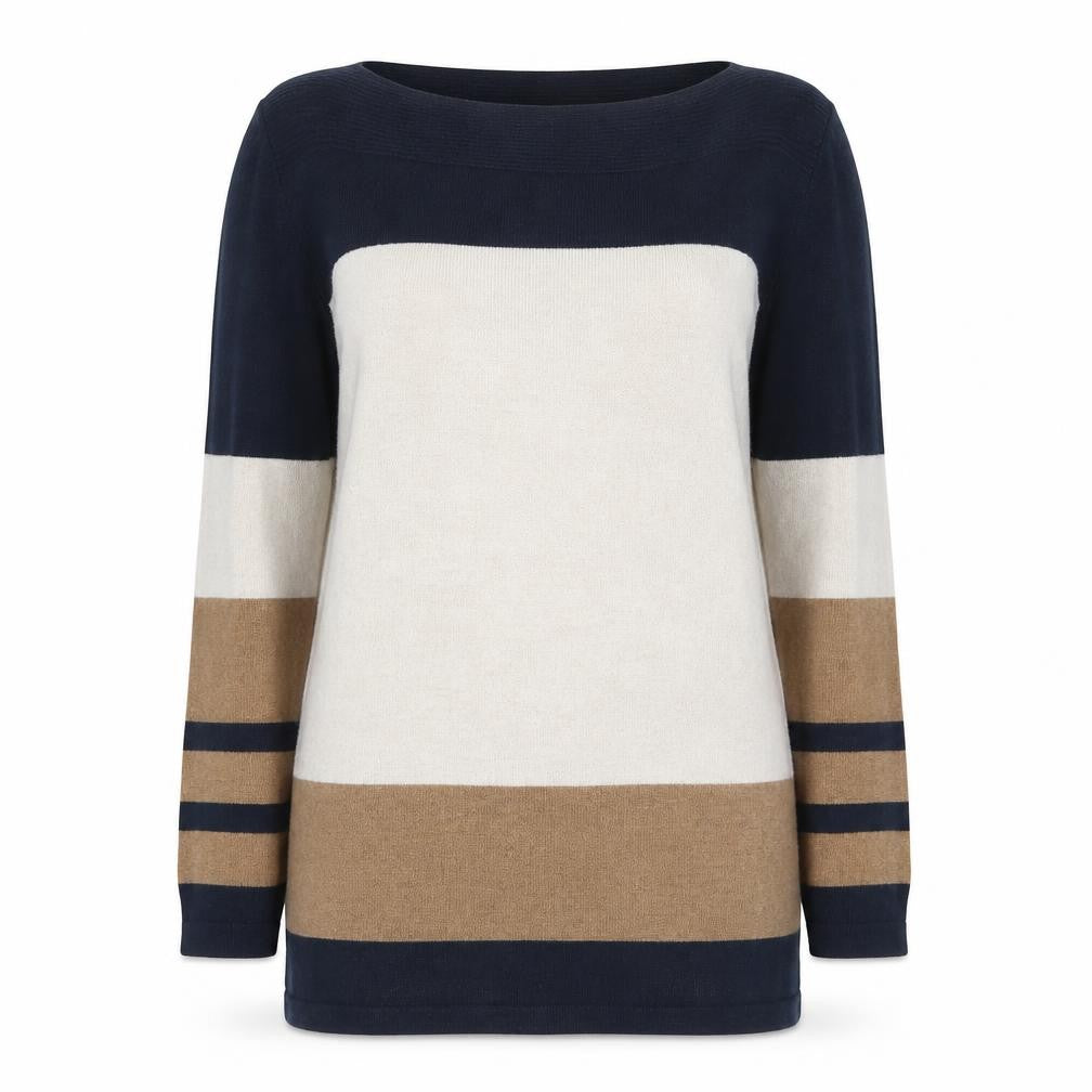 Front view of Next women’s multicoloured boat neck cotton jumper, size UK 6
