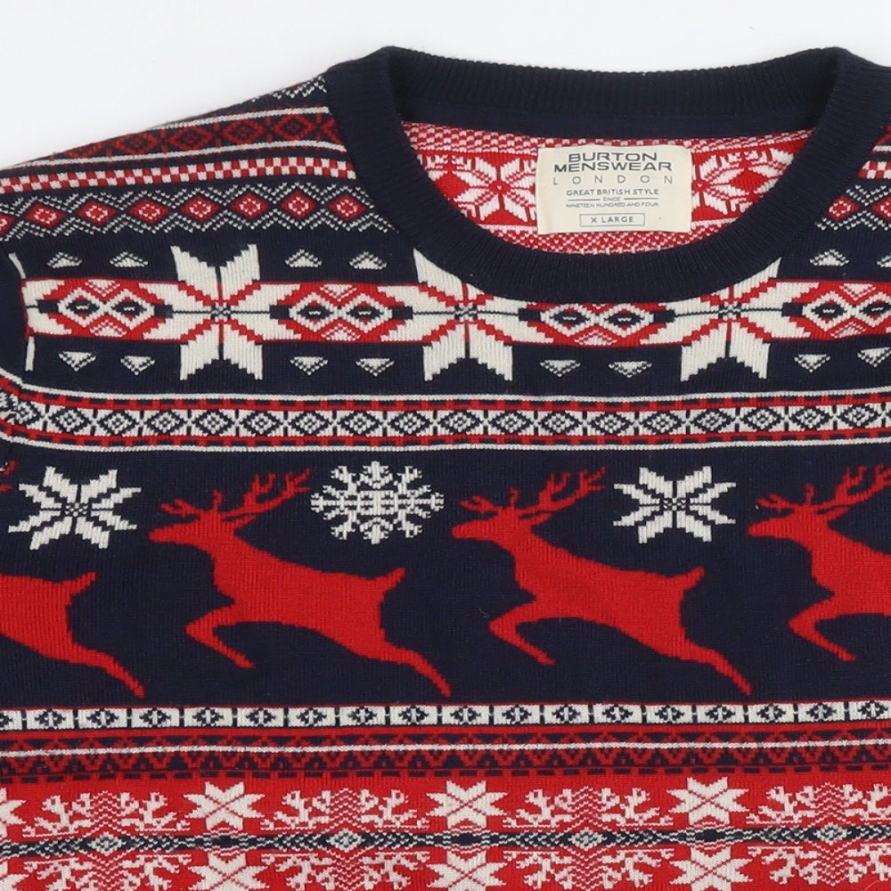 Burton Mens Multicoloured Round Neck Fair Isle Acrylic Pullover Jumper Size M Long Sleeve - Christmas Jumper