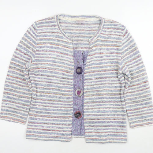 Per Una Womens Purple V-Neck Striped Acrylic Cardigan Jumper Size 14