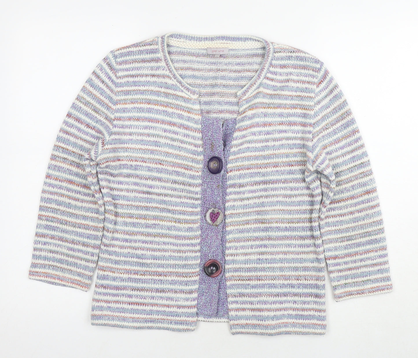 Per Una Womens Purple V-Neck Striped Acrylic Cardigan Jumper Size 14