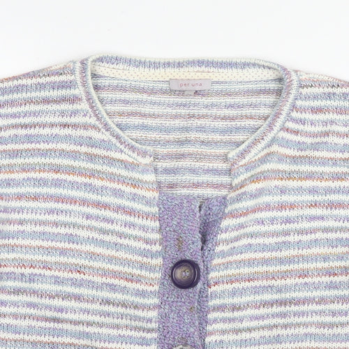 Per Una Womens Purple V-Neck Striped Acrylic Cardigan Jumper Size 14