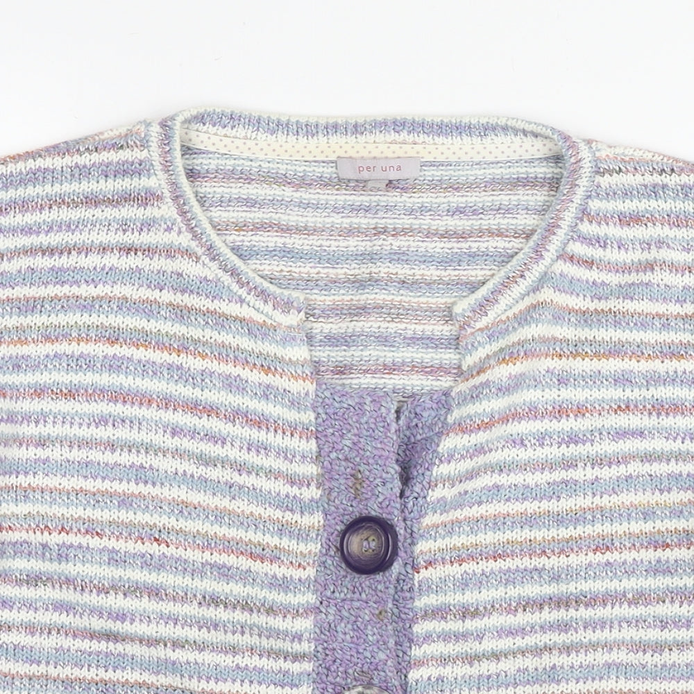 Per Una Womens Purple V-Neck Striped Acrylic Cardigan Jumper Size 14