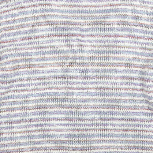 Per Una Womens Purple V-Neck Striped Acrylic Cardigan Jumper Size 14