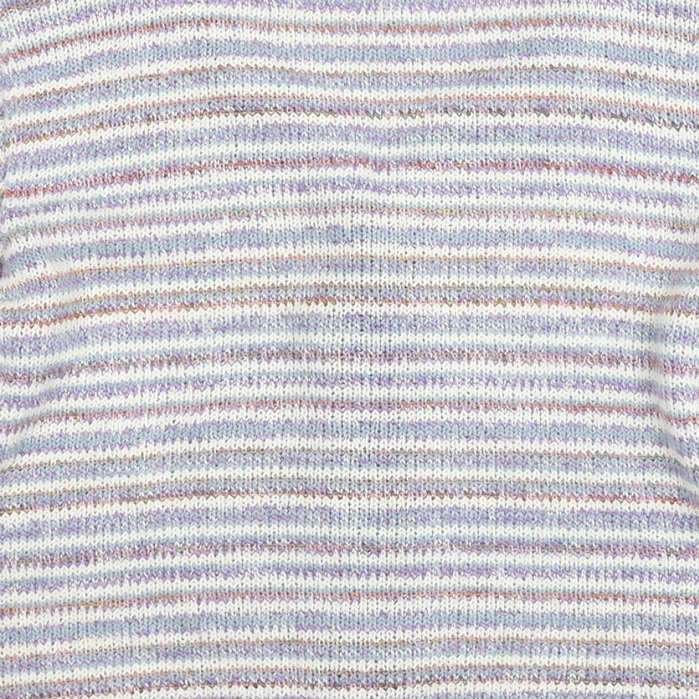 Per Una Womens Purple V-Neck Striped Acrylic Cardigan Jumper Size 14