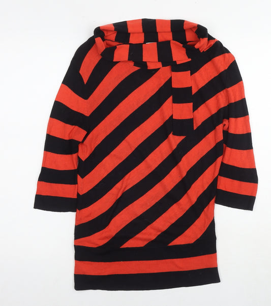 Topshop Womens Red Roll Neck Striped Acrylic Pullover Jumper Size 10