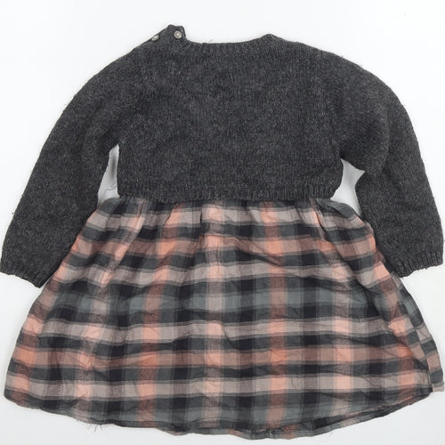 NEXT Girls Grey Check Acrylic Jumper Dress Size 2-3 Years Round Neck Pullover