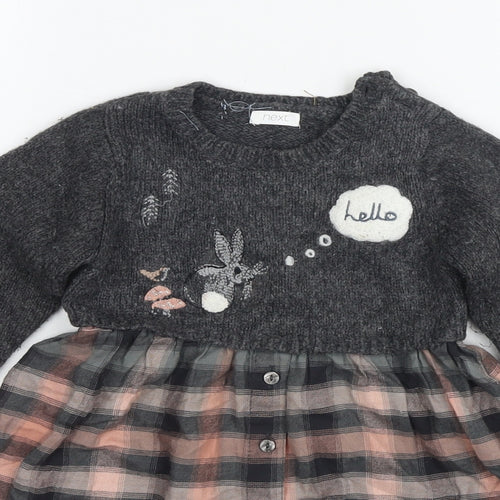 NEXT Girls Grey Check Acrylic Jumper Dress Size 2-3 Years Round Neck Pullover