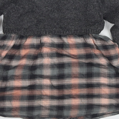 NEXT Girls Grey Check Acrylic Jumper Dress Size 2-3 Years Round Neck Pullover