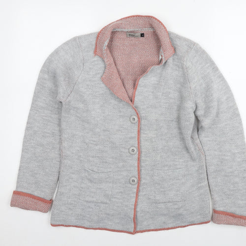 Yaida Womens Grey Round Neck Acrylic Cardigan Jumper Size L