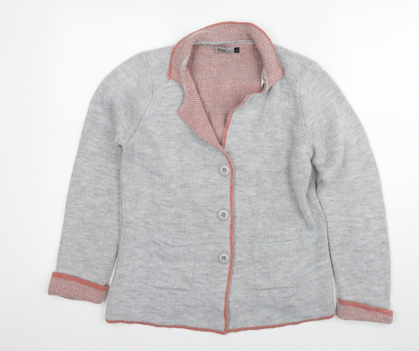 Yaida Womens Grey Round Neck Acrylic Cardigan Jumper Size L