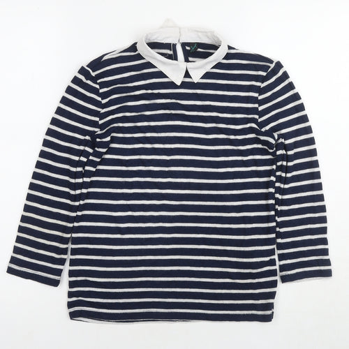 Jump Womens Blue Collared Striped Viscose Pullover Jumper Size XS