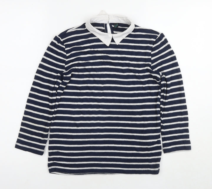 Jump Womens Blue Collared Striped Viscose Pullover Jumper Size XS