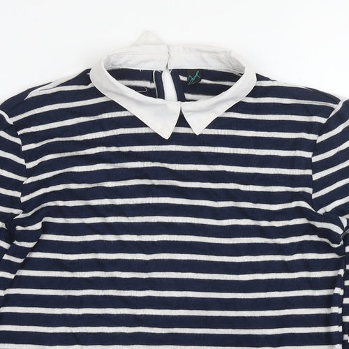 Jump Womens Blue Collared Striped Viscose Pullover Jumper Size XS
