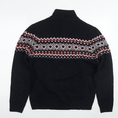 Threadbare Mens Black Round Neck Fair Isle Acrylic Pullover Jumper Size M Long Sleeve