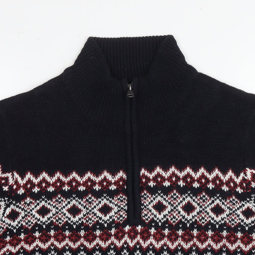 Threadbare Mens Black Round Neck Fair Isle Acrylic Pullover Jumper Size M Long Sleeve