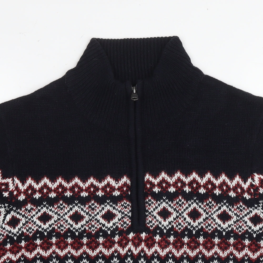 Threadbare Mens Black Round Neck Fair Isle Acrylic Pullover Jumper Size M Long Sleeve