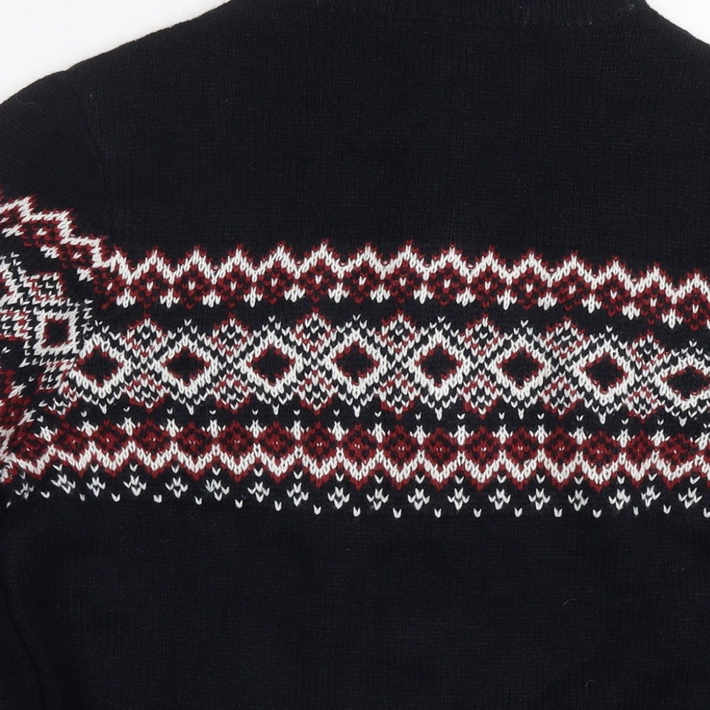 Threadbare Mens Black Round Neck Fair Isle Acrylic Pullover Jumper Size M Long Sleeve