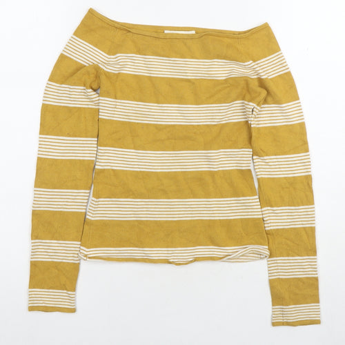 H&M Womens Yellow Boat Neck Striped Viscose Pullover Jumper Size XS
