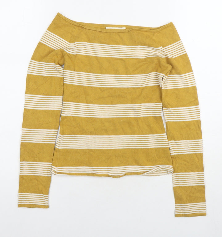 H&M Womens Yellow Boat Neck Striped Viscose Pullover Jumper Size XS