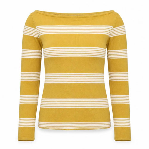H&M Womens Yellow Boat Neck Striped Viscose Pullover Jumper Size XS