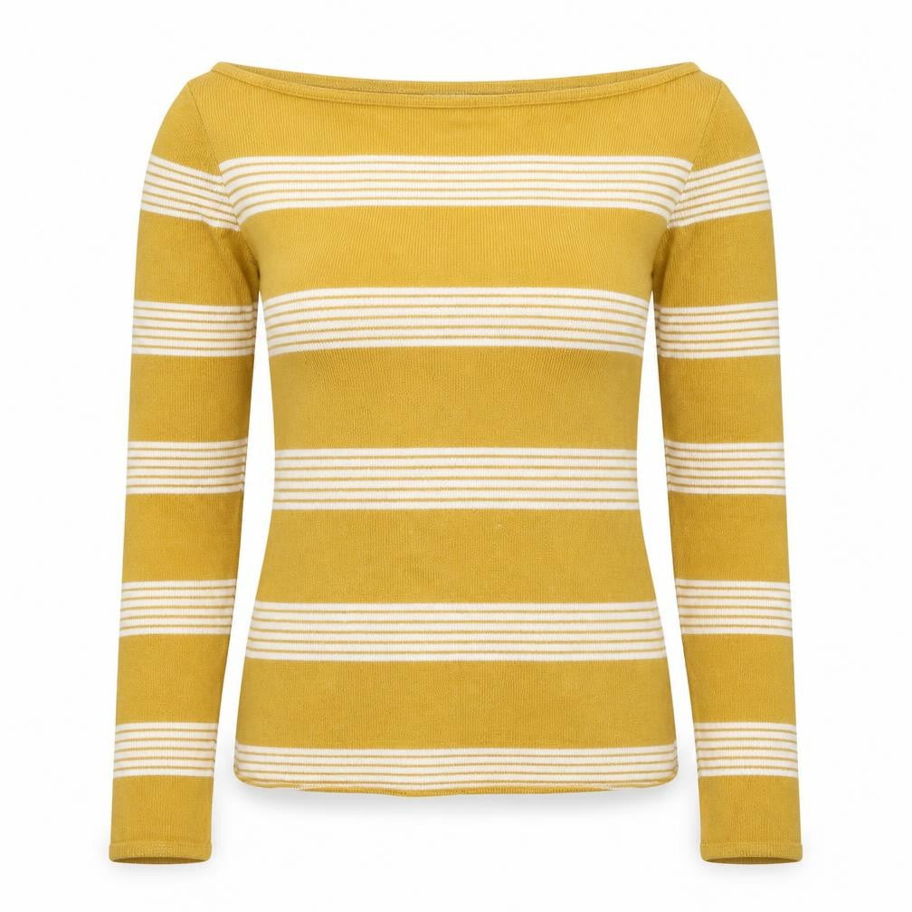 H&M Womens Yellow Boat Neck Striped Viscose Pullover Jumper Size XS