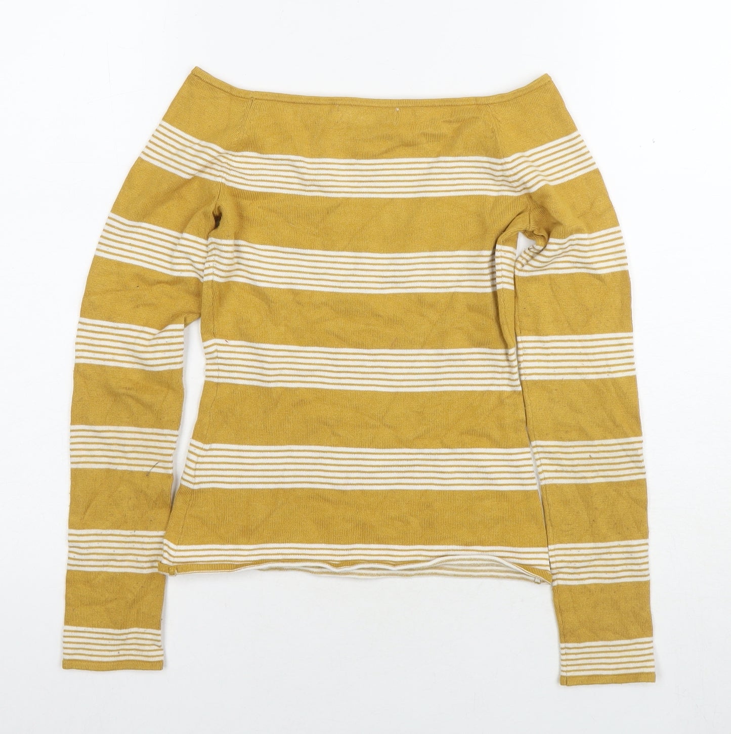 H&M Womens Yellow Boat Neck Striped Viscose Pullover Jumper Size XS