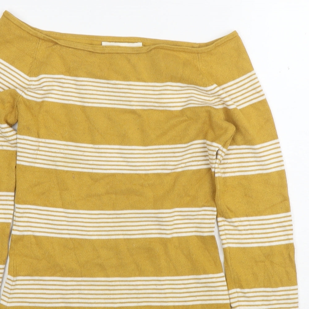 H&M Womens Yellow Boat Neck Striped Viscose Pullover Jumper Size XS