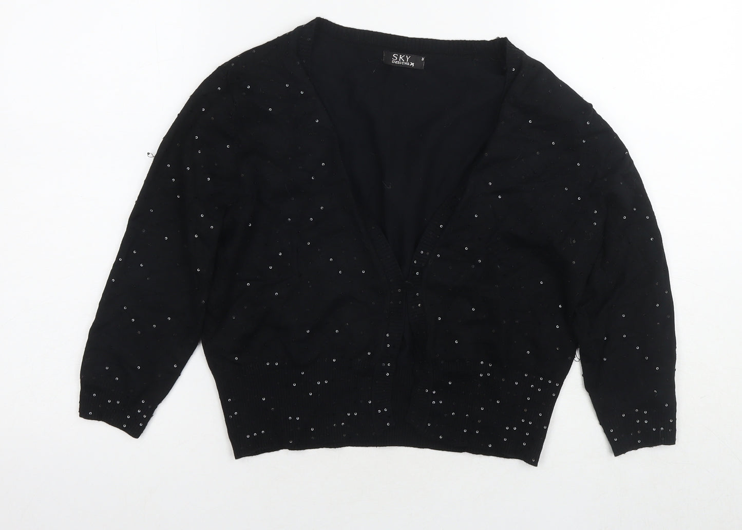 Sky Womens Black Round Neck Viscose Cardigan Jumper Size M