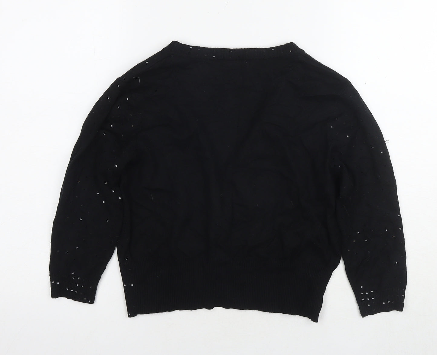 Sky Womens Black Round Neck Viscose Cardigan Jumper Size M