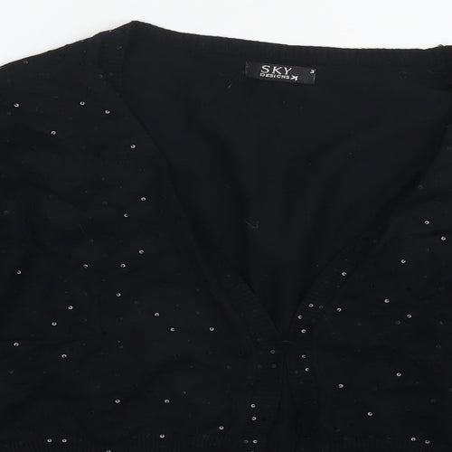 Sky Womens Black Round Neck Viscose Cardigan Jumper Size M