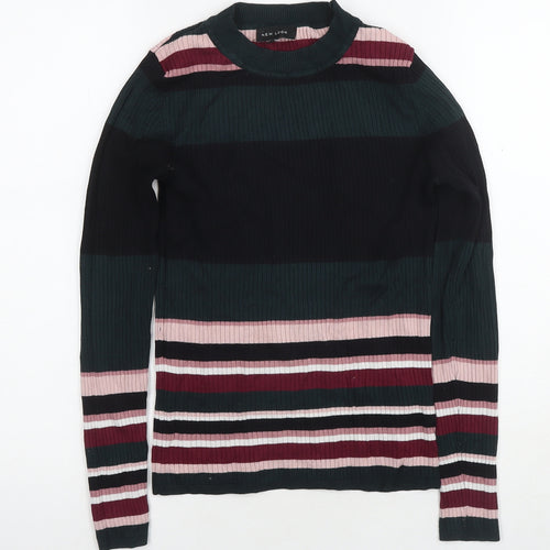 New Look Womens Multicoloured Round Neck Striped Viscose Pullover Jumper Size 8