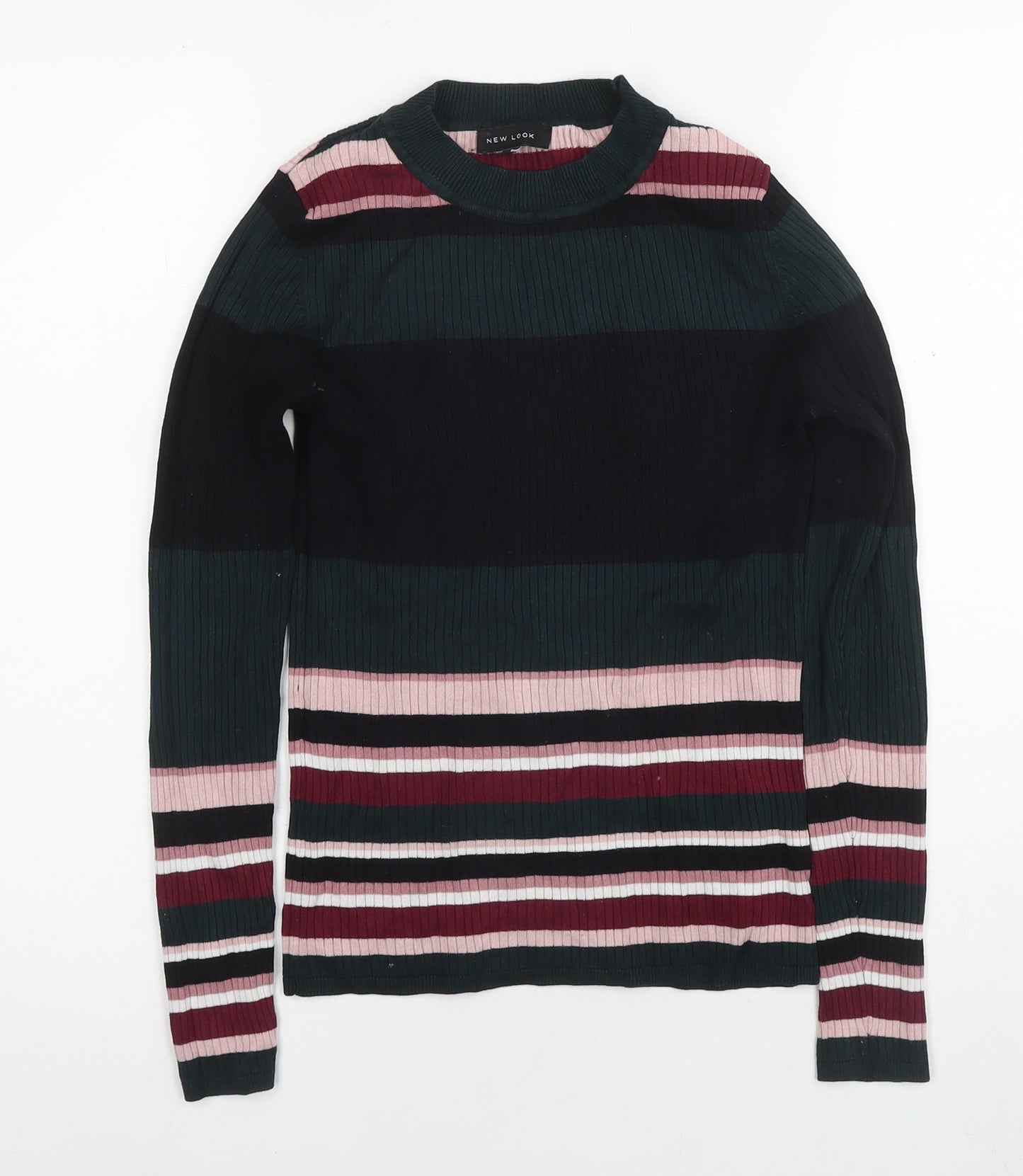New Look Womens Multicoloured Round Neck Striped Viscose Pullover Jumper Size 8
