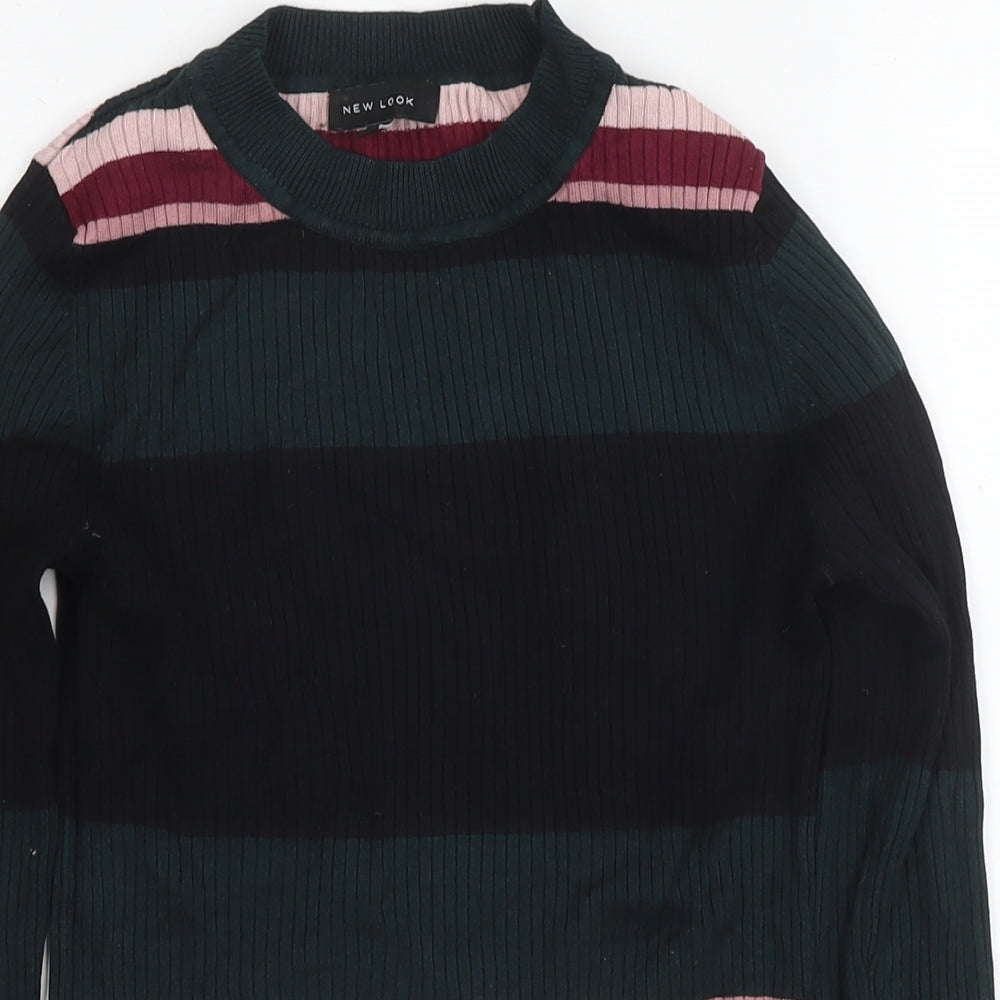 New Look Womens Multicoloured Round Neck Striped Viscose Pullover Jumper Size 8