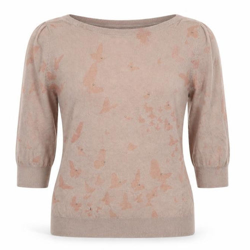 NEXT Womens Beige Round Neck Geometric Cotton Pullover Jumper Size 10 - Embellishment Detail