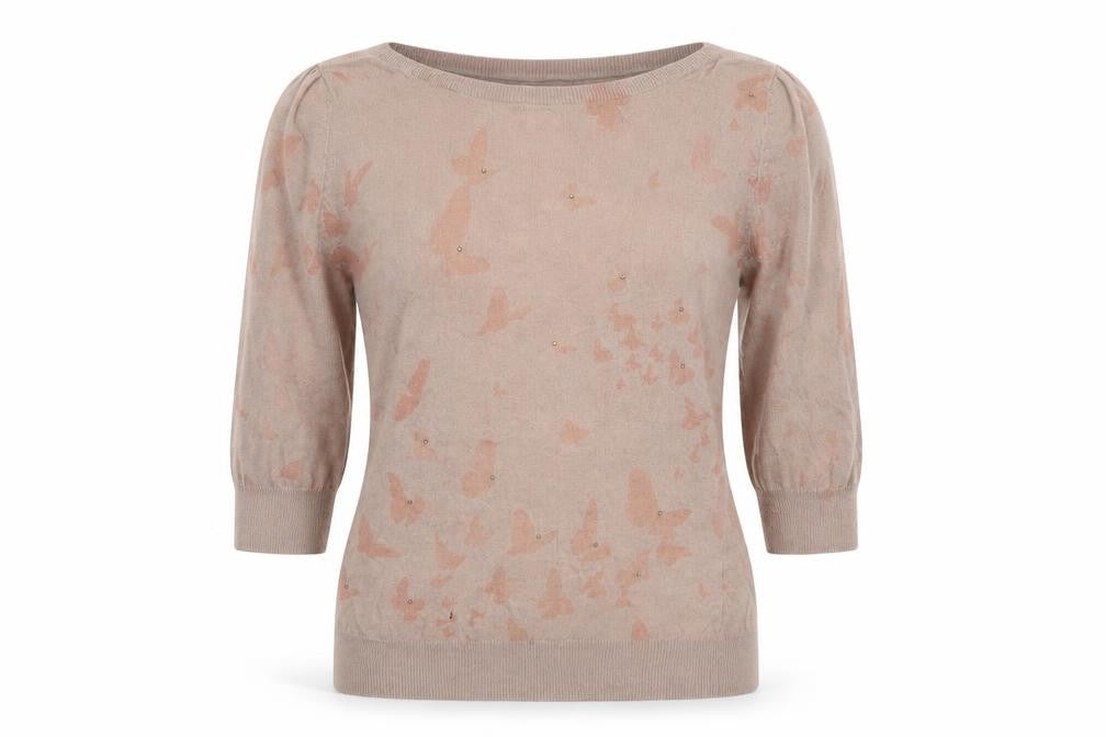 NEXT Womens Beige Round Neck Geometric Cotton Pullover Jumper Size 10 - Embellishment Detail