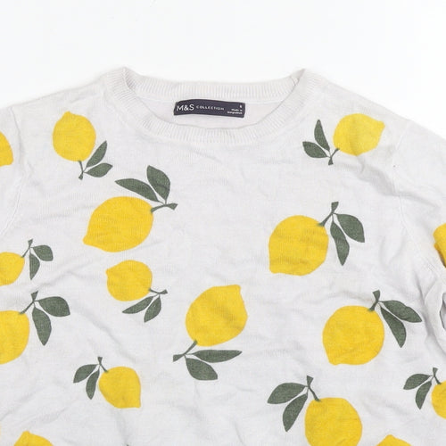 Marks and Spencer Womens Grey Viscose Basic T-Shirt Size 8 Round Neck - Lemons