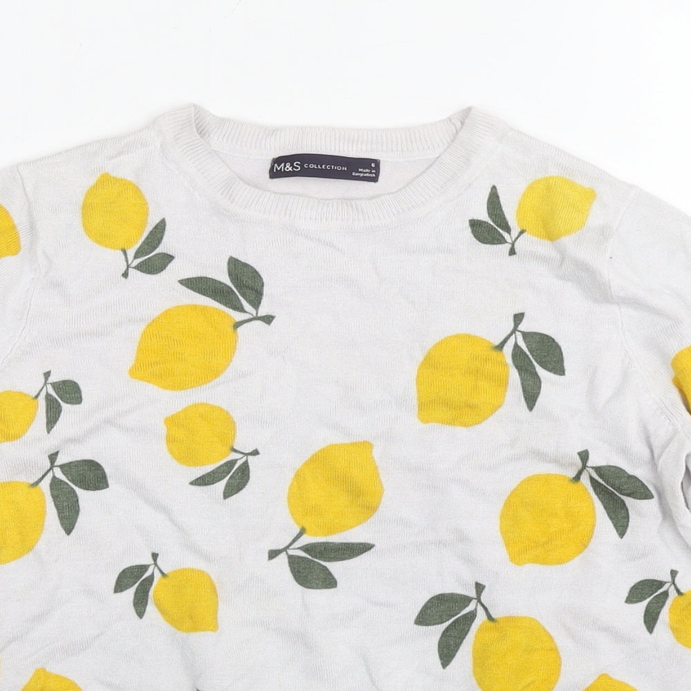 Marks and Spencer Womens Grey Viscose Basic T-Shirt Size 8 Round Neck - Lemons