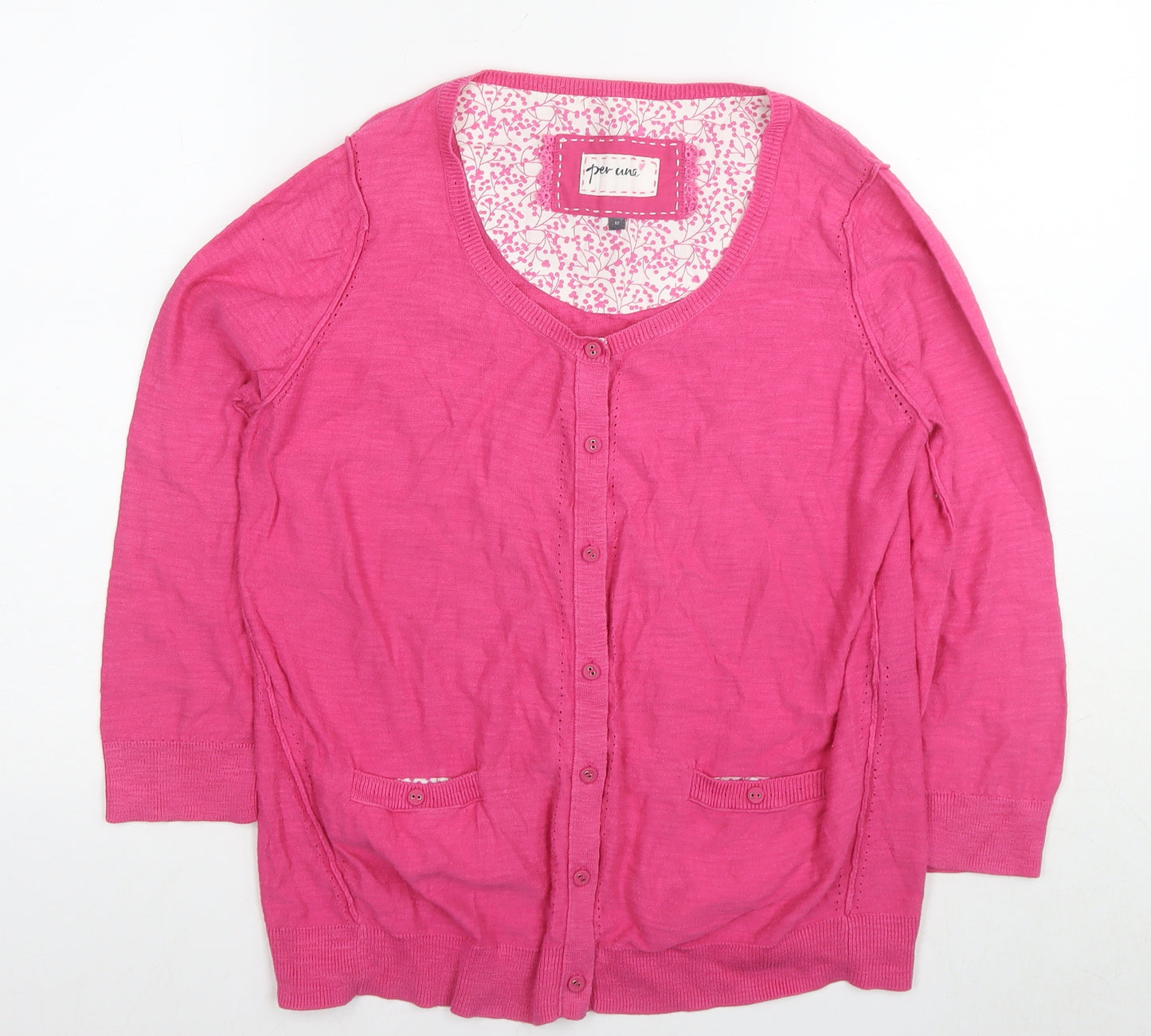 Per Una Womens Pink Round Neck Cotton Cardigan Jumper Size 12