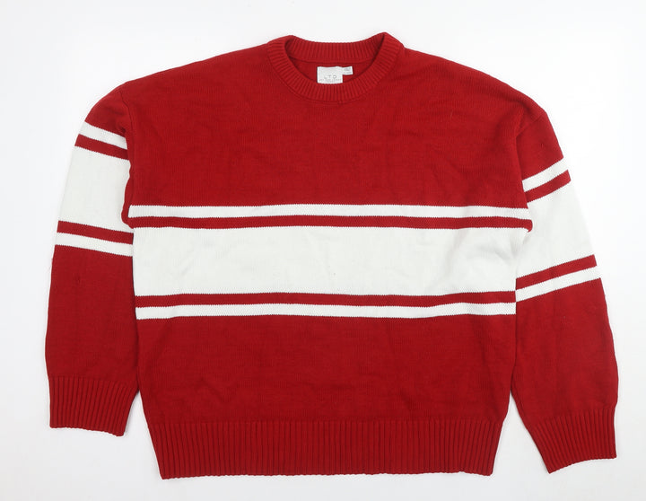 Topman Mens Red Round Neck Acrylic Pullover Jumper Size S Long Sleeve