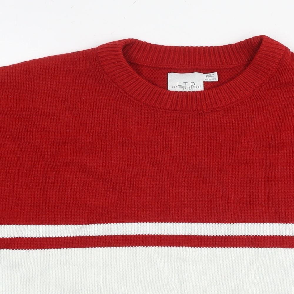 Topman Mens Red Round Neck Acrylic Pullover Jumper Size S Long Sleeve