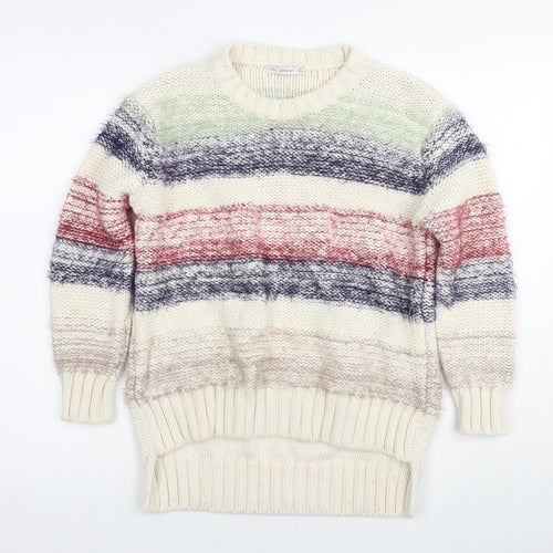 Zara Womens Multicoloured Round Neck Striped Cotton Pullover Jumper Size S